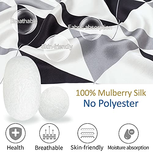 INAINI Black White Scarf Women Men Silk Neck Scarf - Silk Bandanas Mens Fashion Scarves - Square Small 55cm x21inch