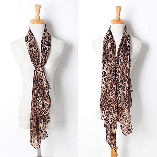 Vikodah Womens Silky Neck Scarf Leopard Chiffon Scarves Soft Smooth Satin Bandana Head Wraps Extra Large Size