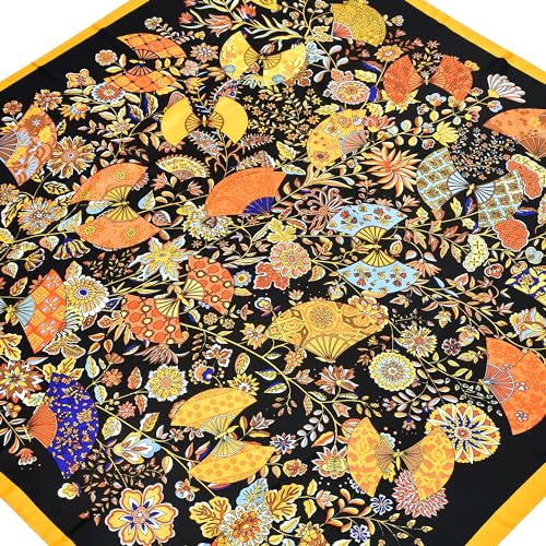 53” Large Head Scarf for Women - Silk Satin Scarf for Hair Wrapping at Night Bandana Square Scarf for Sleeping (Black)