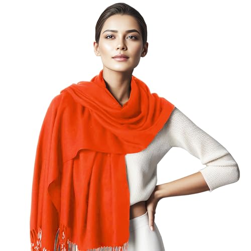 GEARONIC Soft Pashmina Scarf for Women Shawl Wrap Scarves Lady Women's Scarfs in Solid Colors - Orange