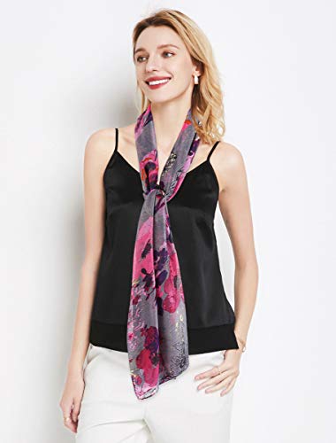 GERINLY Lightweight Scarves Fashion Flowers Print Shawl Wrap for Women Summer Floral Accessory Outfit (Purple Gray)