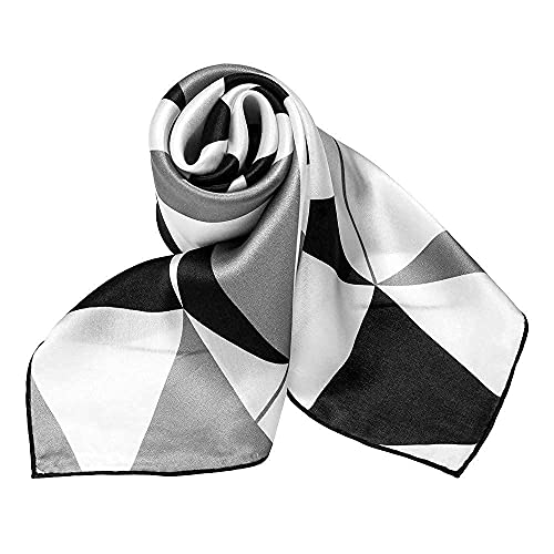 INAINI Black White Scarf Women Men Silk Neck Scarf - Silk Bandanas Mens Fashion Scarves - Square Small 55cm x21inch