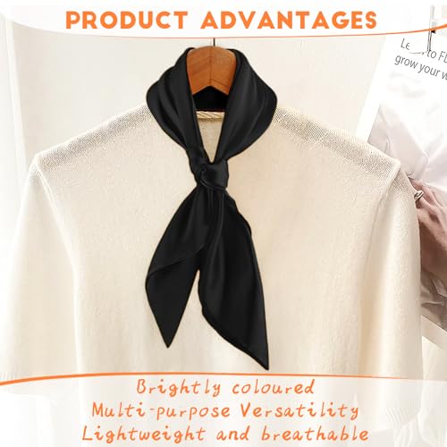 simarro 23.5" Women Silk Feeling Scarf Satin Head Scarves, Fashion Square Neck Satin Scarfs Neck Scarf Breathable Lightweight Clothing Handbag Accessories(Black)