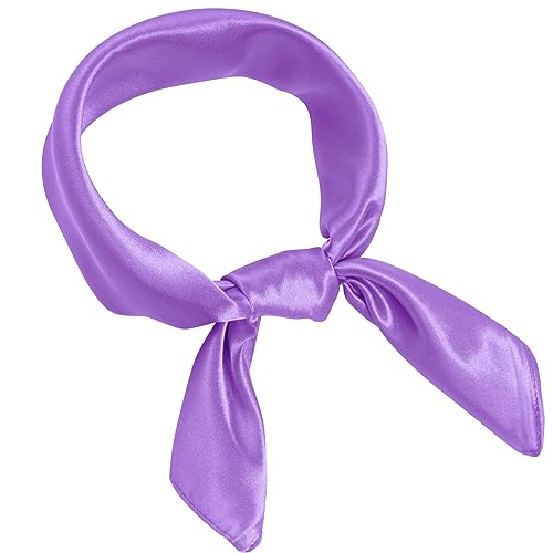 Pistha Chiffon Scarf Square Ribbon Neck Scarf Satin Scarf Handkerchief for Halloween Retro Women Girls Costume Accessory (Purple, 23.6 * 23.6 inch)