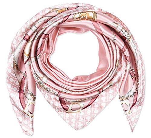 corciova 35 x 35 Women Silk Hair Scarf Pale Pink Chains Belts Curly Headband Tie Sleeping at Night Fashion Bandana Headscarf