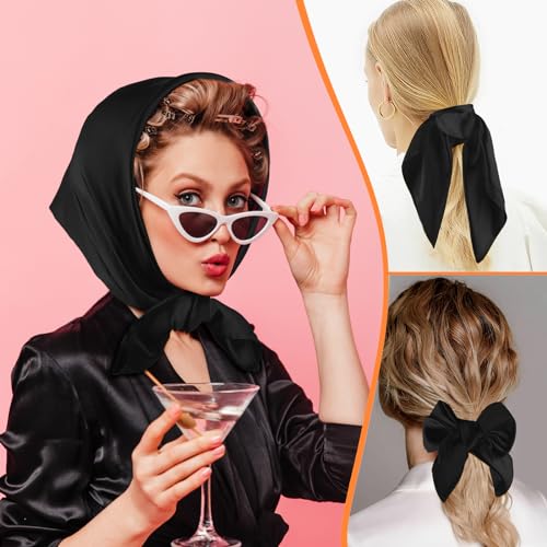 simarro 23.5" Women Silk Feeling Scarf Satin Head Scarves, Fashion Square Neck Satin Scarfs Neck Scarf Breathable Lightweight Clothing Handbag Accessories(Black)
