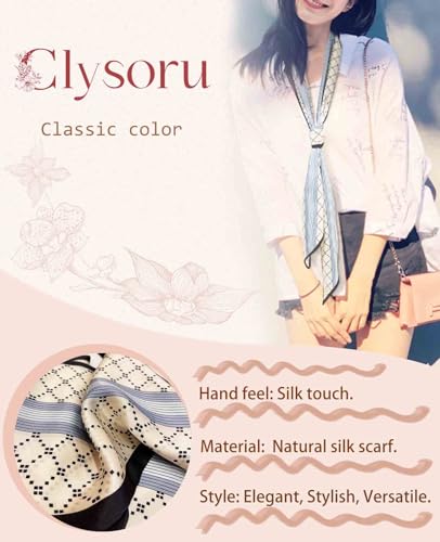 Clysoru Silk Neck Scarf Printed Scarves Head Women'S Fashion Oblique Angle Satin Scarfs For Bag Hair 59” X 5.9”