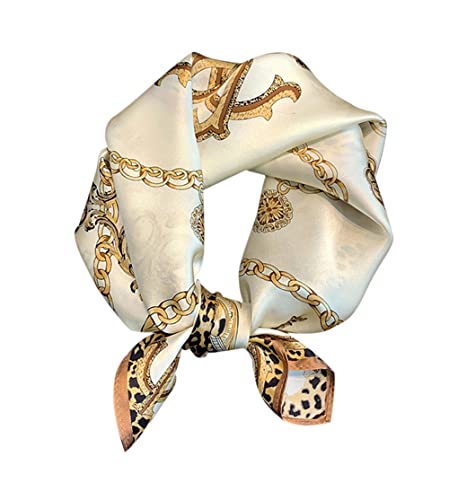 FEIBOON Mulberry Silk Scarfs Neck Scarf 21"x21" Small Square Scarfs hair scarf bandana for Women Gift Packed (Classic Beige)