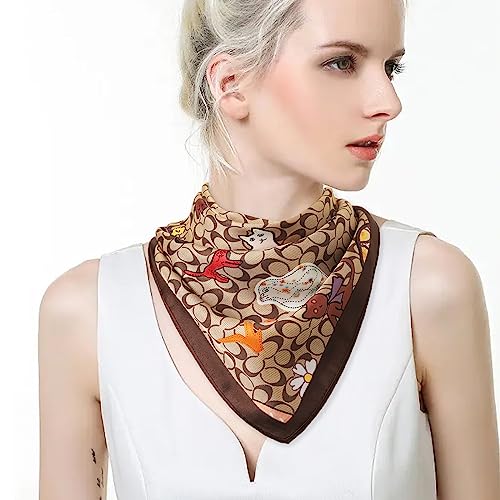 EXTREE Fashion Silky Satin Headscarf for Women Girls: Exquisite Pattern Lightweight Silk Graceful Scarfs 27.5 x 27.5 inches