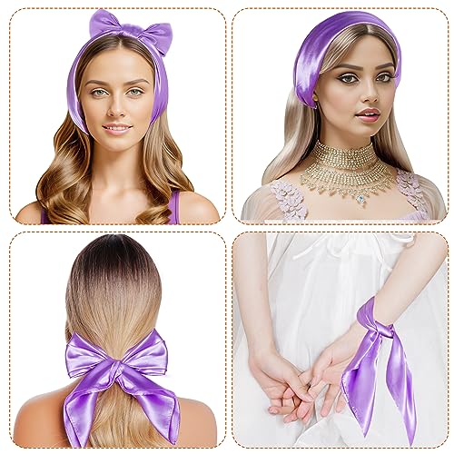 Pistha Chiffon Scarf Square Ribbon Neck Scarf Satin Scarf Handkerchief for Halloween Retro Women Girls Costume Accessory (Purple, 23.6 * 23.6 inch)