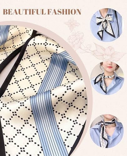 Clysoru Silk Neck Scarf Printed Scarves Head Women'S Fashion Oblique Angle Satin Scarfs For Bag Hair 59” X 5.9”