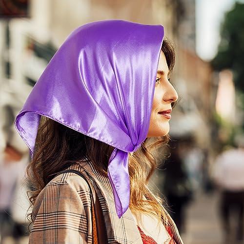 Pistha Chiffon Scarf Square Ribbon Neck Scarf Satin Scarf Handkerchief for Halloween Retro Women Girls Costume Accessory (Purple, 23.6 * 23.6 inch)
