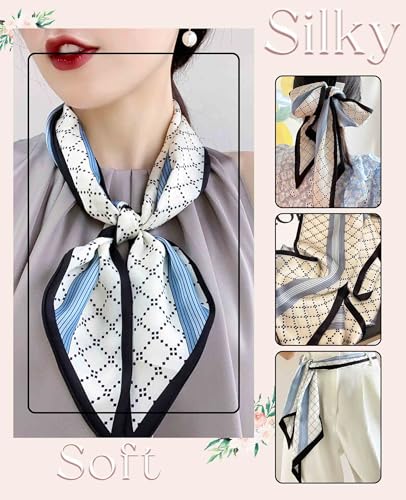 Clysoru Silk Neck Scarf Printed Scarves Head Women'S Fashion Oblique Angle Satin Scarfs For Bag Hair 59” X 5.9”