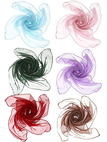 Boao 6 Pieces Chiffon Scarf 1950s Square Scarf Neck Head Scarfs Vintage Soft Scarf Polyester Scarves for Women Girl Lady (Red, Pink, Coffee, Atrovirens, Light Blue, Light Purple,)