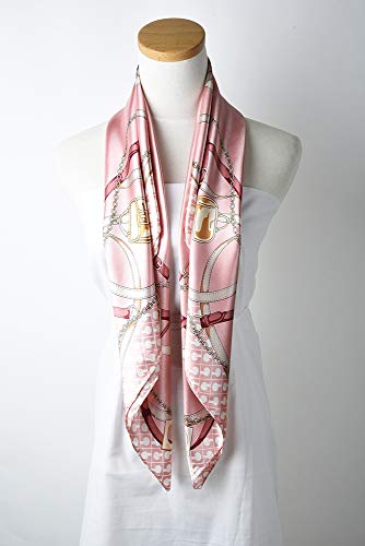 corciova 35 x 35 Women Silk Hair Scarf Pale Pink Chains Belts Curly Headband Tie Sleeping at Night Fashion Bandana Headscarf