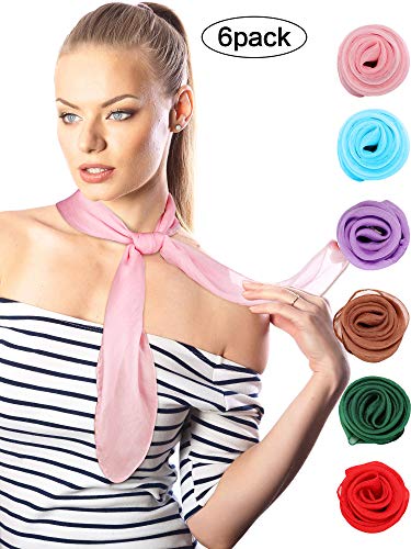 Boao 6 Pieces Chiffon Scarf 1950s Square Scarf Neck Head Scarfs Vintage Soft Scarf Polyester Scarves for Women Girl Lady (Red, Pink, Coffee, Atrovirens, Light Blue, Light Purple,)