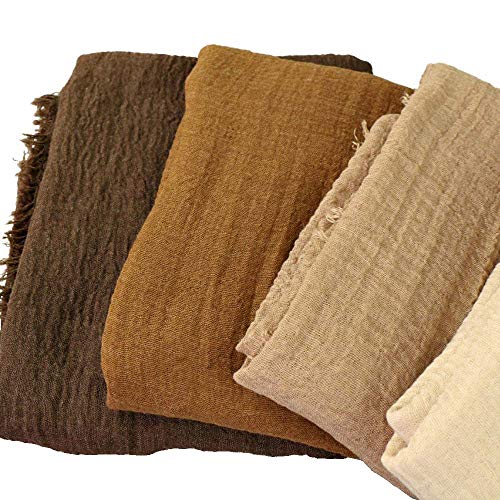 XRDSS Summer Cotton Blend Crinkle Vintage Soft Scarf with Fringed Edges 35" × 70" (Black)