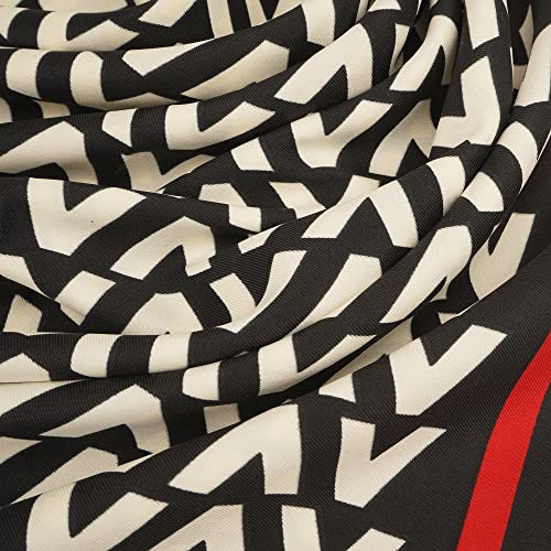 YOUR SMILE Silk Like Scarf Women's Fashion Pattern Large Square Satin Headscarf Headdress (Black/White V)