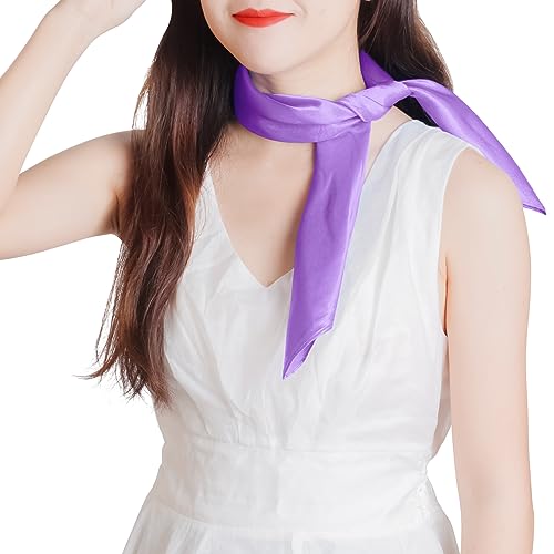 Pistha Chiffon Scarf Square Ribbon Neck Scarf Satin Scarf Handkerchief for Halloween Retro Women Girls Costume Accessory (Purple, 23.6 * 23.6 inch)