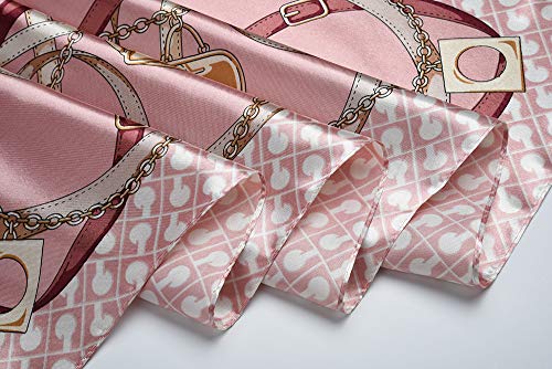 corciova 35 x 35 Women Silk Hair Scarf Pale Pink Chains Belts Curly Headband Tie Sleeping at Night Fashion Bandana Headscarf