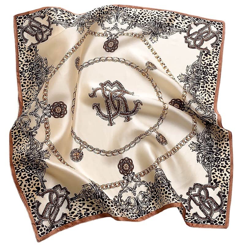 FEIBOON Mulberry Silk Scarfs Neck Scarf 21"x21" Small Square Scarfs hair scarf bandana for Women Gift Packed (Classic Beige)