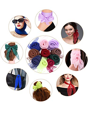 Boao 6 Pieces Chiffon Scarf 1950s Square Scarf Neck Head Scarfs Vintage Soft Scarf Polyester Scarves for Women Girl Lady (Red, Pink, Coffee, Atrovirens, Light Blue, Light Purple,)
