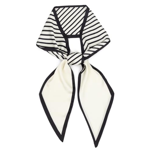 vimate Satin Scarf for Women - Skinny White and Black Striped Scarf for Women Lightweight Handbag Scarf (Style 07)