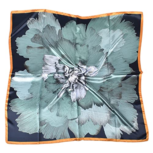 EIysee 35 x 35 Women's Fashion Pattern Large Square Silk Like Hair Scarf Head Sleeping Wrap Satin Neck Bandana for Gift… (Blue - Peony)