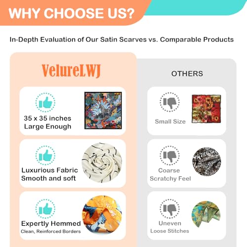 VelureLWJ Like Silk Head Scarf for Women, 35 inch Large Square Satin Scarf, Silk Scarf for Women Neck, Women Scarf, Blue Scarf,Luxuriously Soft and Silky Smooth Fashion Accessory- Packaged