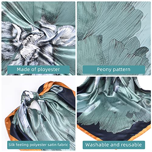 EIysee 35 x 35 Women's Fashion Pattern Large Square Silk Like Hair Scarf Head Sleeping Wrap Satin Neck Bandana for Gift… (Blue - Peony)