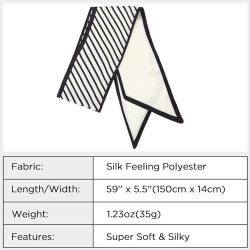 vimate Satin Scarf for Women - Skinny White and Black Striped Scarf for Women Lightweight Handbag Scarf (Style 07)
