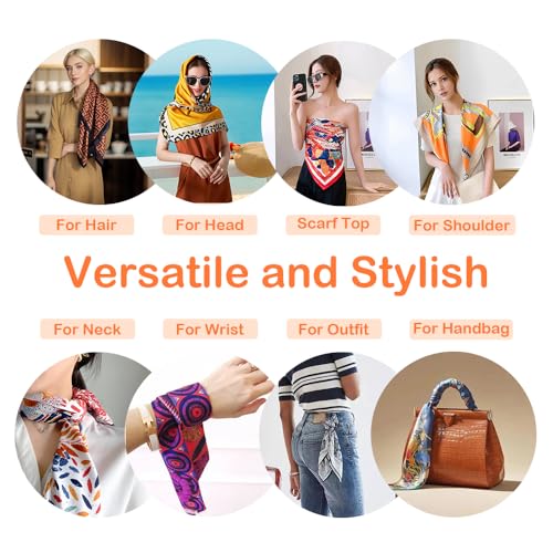 VelureLWJ Like Silk Head Scarf for Women, 35 inch Large Square Satin Scarf, Silk Scarf for Women Neck, Women Scarf, Blue Scarf,Luxuriously Soft and Silky Smooth Fashion Accessory- Packaged