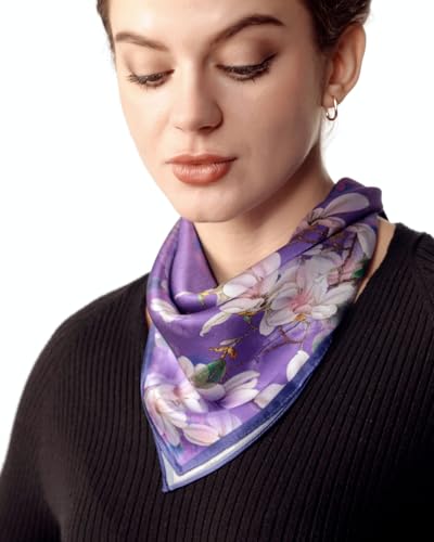 PoeticEHome 100% Mulberry Silk Neck Scarf 21"x21" Small Square Scarfs for Women Gift Packed