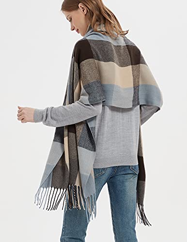 Wander Agio Womens Fashion Long Shawl Big Scarves Grid Winter Warm Large Plaid Scarf Blue Brown 9