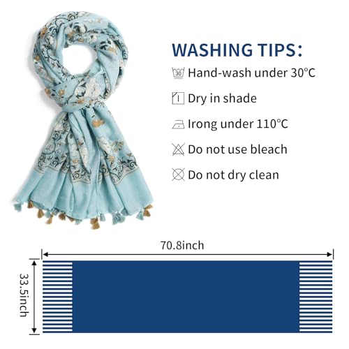 QIUTIMIY Scarf for Women Lightweight Soft Floral Printed Scarves Fall Winter Fashion Shawl Wrap with Fringe(Flower-Blue Brown)