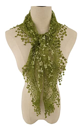 YOUR SMILE Lightweight Soft Leaf Lace Fringes Triangular Floral Fashion Towel Scarf Wrap for Women (Green)