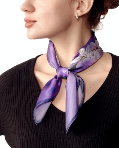 PoeticEHome 100% Mulberry Silk Neck Scarf 21"x21" Small Square Scarfs for Women Gift Packed