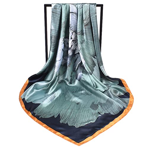 EIysee 35 x 35 Women's Fashion Pattern Large Square Silk Like Hair Scarf Head Sleeping Wrap Satin Neck Bandana for Gift… (Blue - Peony)