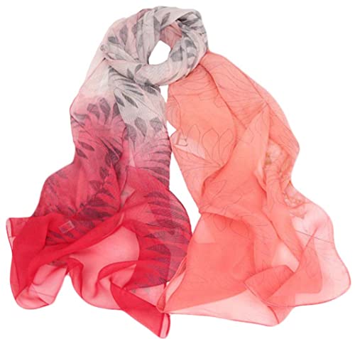 Pokeedioty Women’s Scarf Lightweight Elegant Floral Pattern Scarf Fashion Scarves Sheer Scarfs Shawls (J-Orange red)