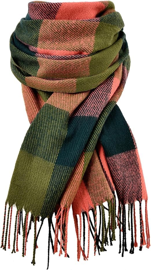 Clothirily Womens Winter Scarf - Fashion Plaid Scarf for Women Lightweight, Cashmere Feel Warm Soft Women Scarves, Long Blanket Scarf Shawl gifts for women, Red Green Lattice