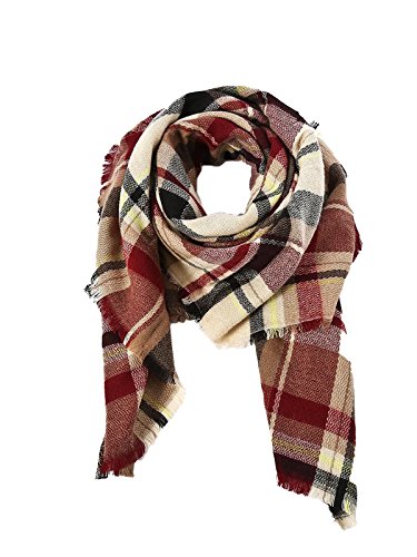 Women's Fall Winter Scarf Classic Tassel Plaid Scarf Warm Soft Chunky Large Blanket Wrap Shawl Scarves Pink Scarf