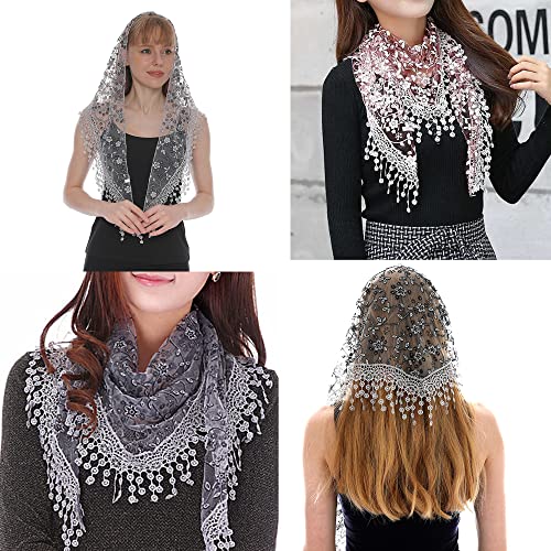 YOUR SMILE Lightweight Soft Leaf Lace Fringes Triangular Floral Fashion Towel Scarf Wrap for Women (Green)