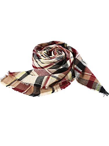 Women's Fall Winter Scarf Classic Tassel Plaid Scarf Warm Soft Chunky Large Blanket Wrap Shawl Scarves Pink Scarf