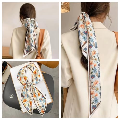 Livrerpi Double-sided Satin Silk Scarf Fashion Handbag Accessories Long Hair Head Neck Scarf 5.12 x 59inch 01