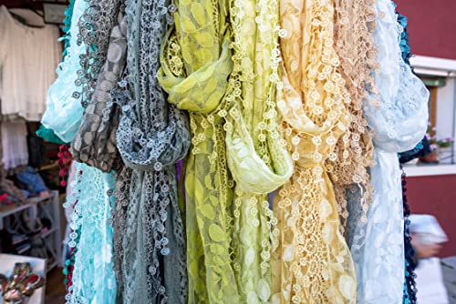 YOUR SMILE Lightweight Soft Leaf Lace Fringes Triangular Floral Fashion Towel Scarf Wrap for Women (Green)