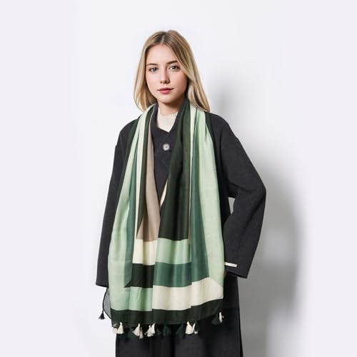QIUTIMIY Scarf for Women Lightweight Soft Floral Printed Scarves Fall Winter Fashion Shawl Wrap with Fringe(Flower-Blue Brown)