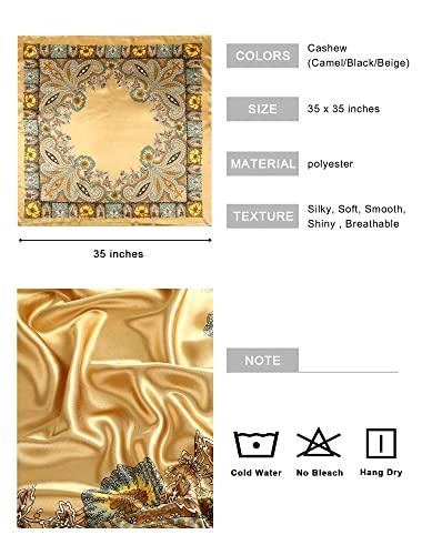 AWAYTR 35” Large Square Satin Head Scarf - 3Pcs Hair Scarves Bandana Beach Silk Feeling Headscarf for Women Hair