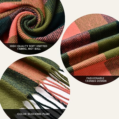 Clothirily Womens Winter Scarf - Fashion Plaid Scarf for Women Lightweight, Cashmere Feel Warm Soft Women Scarves, Long Blanket Scarf Shawl gifts for women, Red Green Lattice