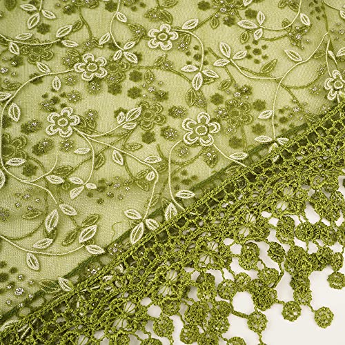 YOUR SMILE Lightweight Soft Leaf Lace Fringes Triangular Floral Fashion Towel Scarf Wrap for Women (Green)