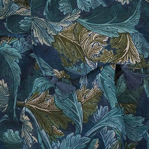 YOUR SMILE Large Boho Scarf for Women Lightweight Floral Printed Scarves Fall Winter Fashion Fringed Shawl wraps (01 Teal Leaves)